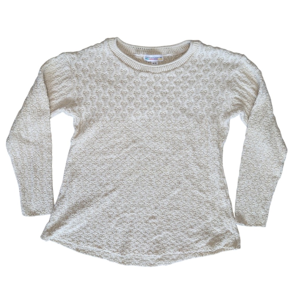 Vintage Cotton Country Medium White Knit Long Sleeve Sweater